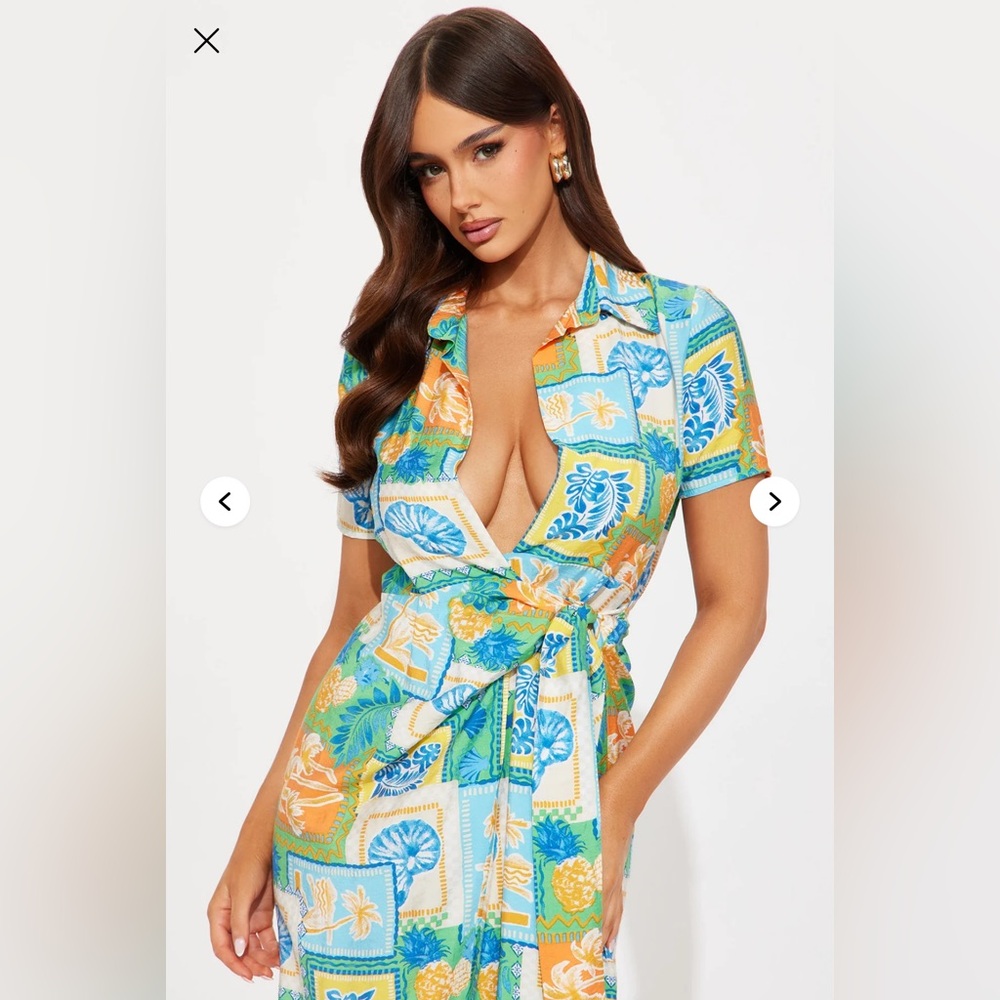 Fashion Nova Multicolor Tropical Print Travel Dress